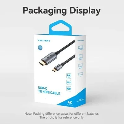 Vention cotton braided usb-c to hdmi-a 4k hd cable 1.8m aluminum alloy type - gray